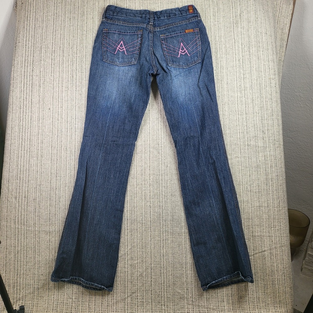 7 For All Mankind Jeans Womens 28 Bootcut Pink A‎ Pocket Embroidered USA Denim - Picture 6 of 8